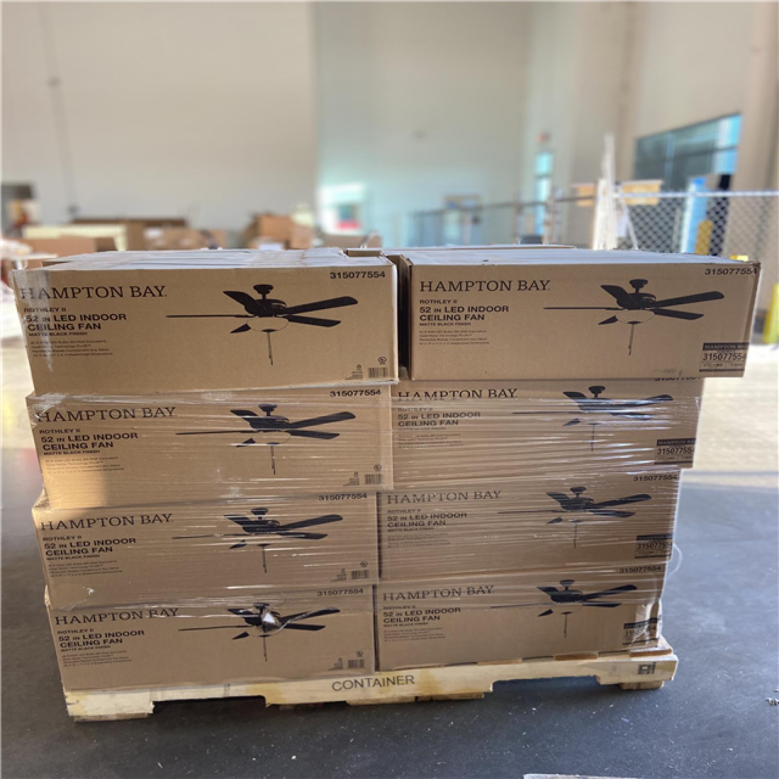 DALLAS LOCATION - Hampton Bay Rothley II 52 in. Indoor LED Matte Black Ceiling Fan with Light Kit (24 UNITS)