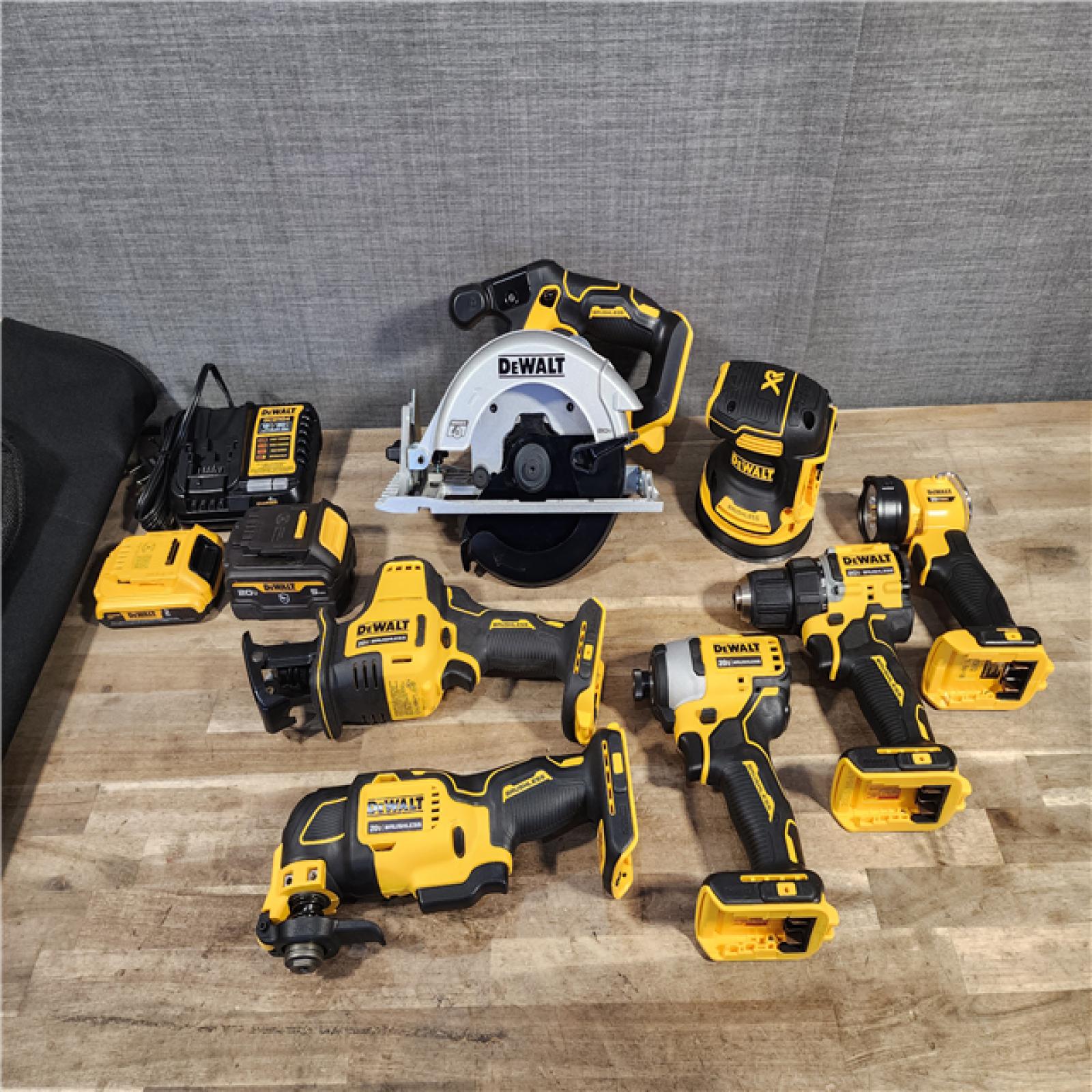 HOUSTON LOCATION - AS-IS (APPEARS LIKE NEW) DEWALT 20-Volt MAX Lithium-Ion Cordless 7 Tool Combo Kit with 2.0 Ah Battery, 5.0 Ah Battery and Charger