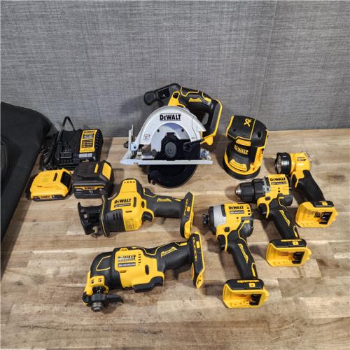 HOUSTON LOCATION - AS-IS (APPEARS LIKE NEW) DEWALT 20-Volt MAX Lithium-Ion Cordless 7 Tool Combo Kit with 2.0 Ah Battery, 5.0 Ah Battery and Charger