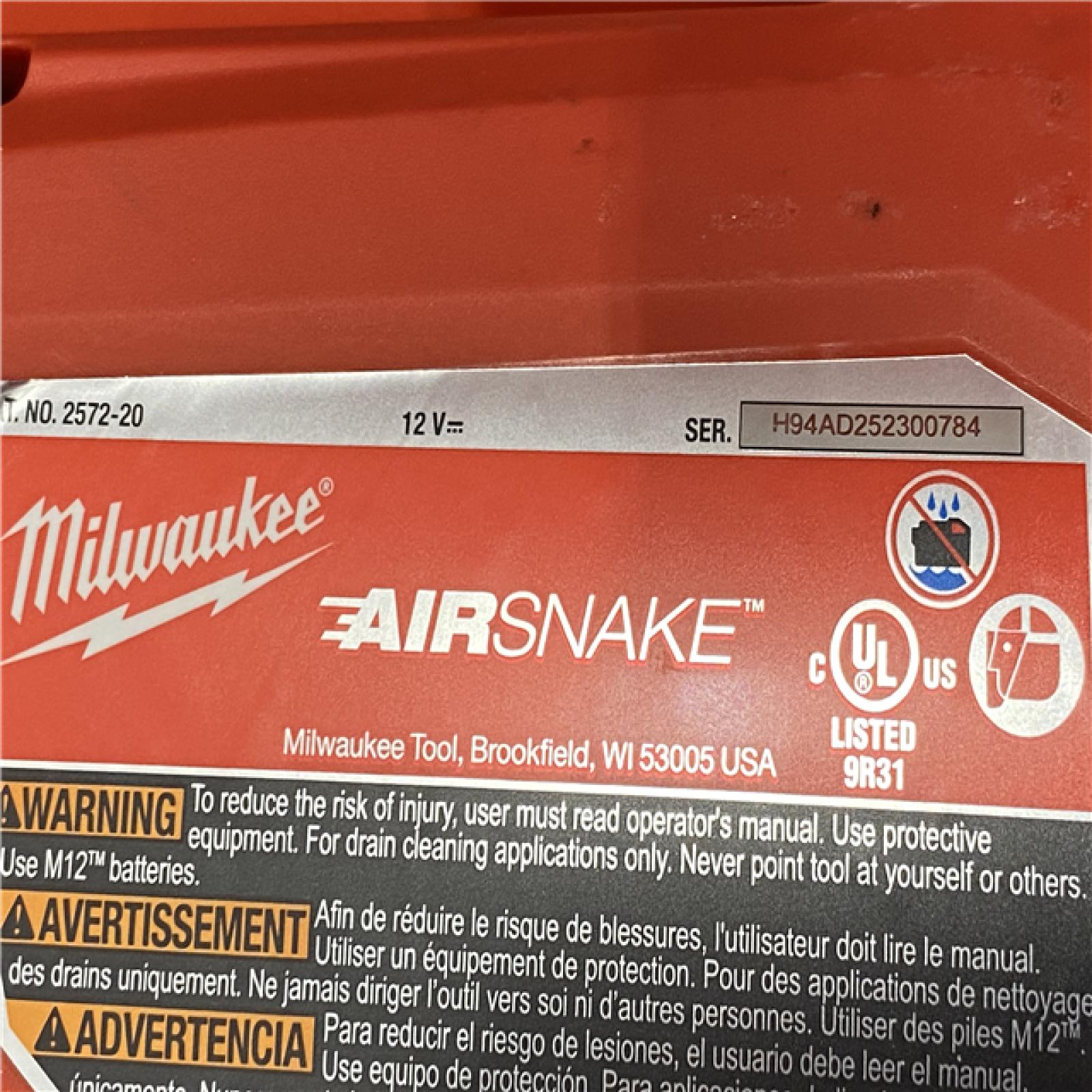 AS-IS Milwaukee 12-Volt Lithium-Ion Cordless Drain Cleaning Airsnake Air Gun Kit