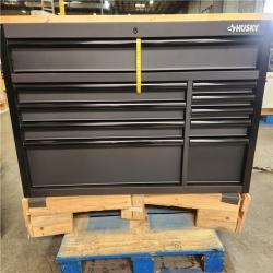 Phoenix NEW Husky 56 in. W x 27.6 in. D 10-Drawer Matte Black Heavy-Duty Mobile Workbench with Pegboard and Top Cabinets