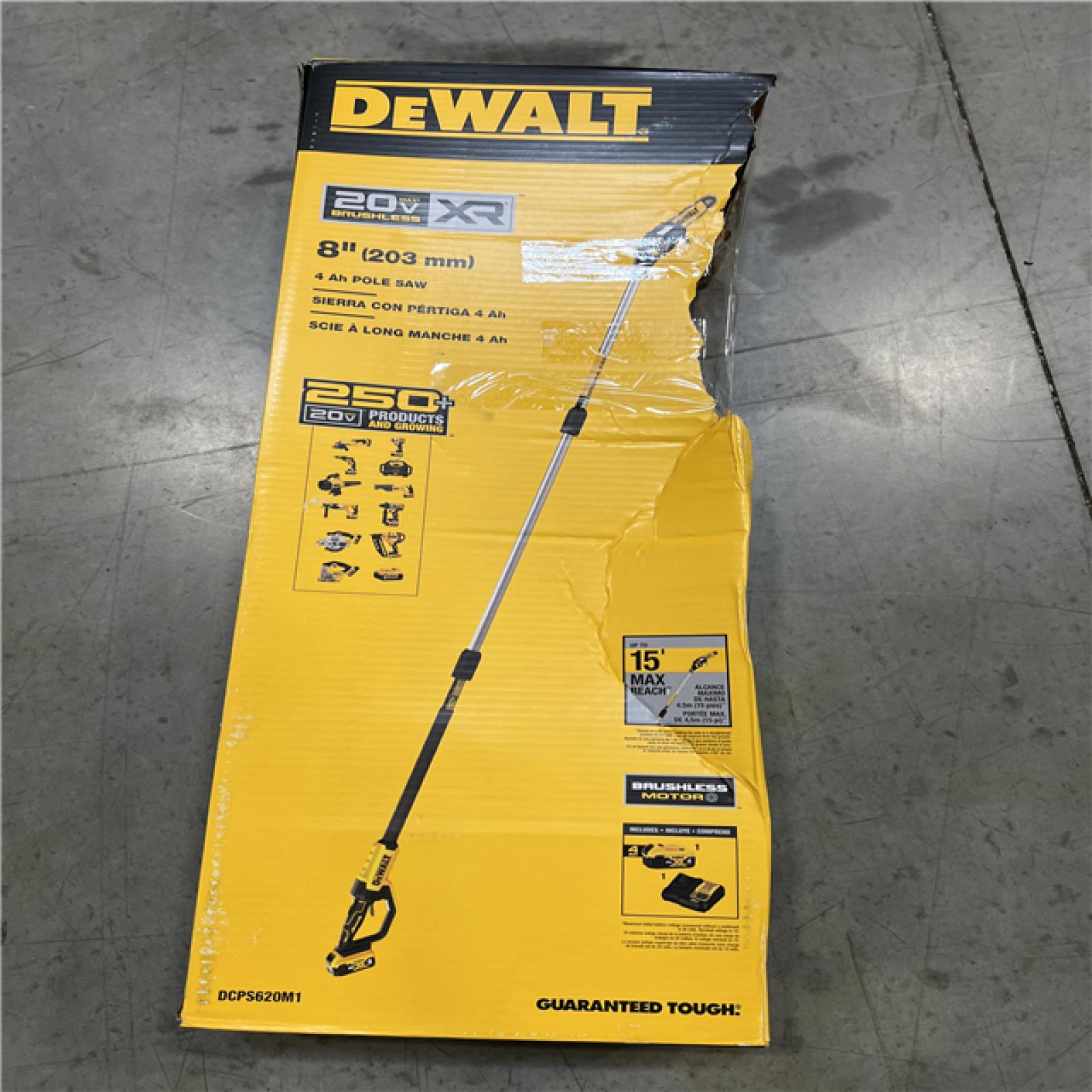 NEW- DEWALT 20V MAX 8in. Brushless Cordless Battery Powered Pole Saw Kit with (1) 4 Ah Battery & Charger