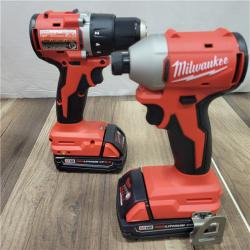AS-IS Milwaukee M18 18V Lithium-Ion Brushless Cordless Compact Drill/Impact Combo Kit (2-Tool) W/(2) 2.0 Ah Batteries, Charger & Bag