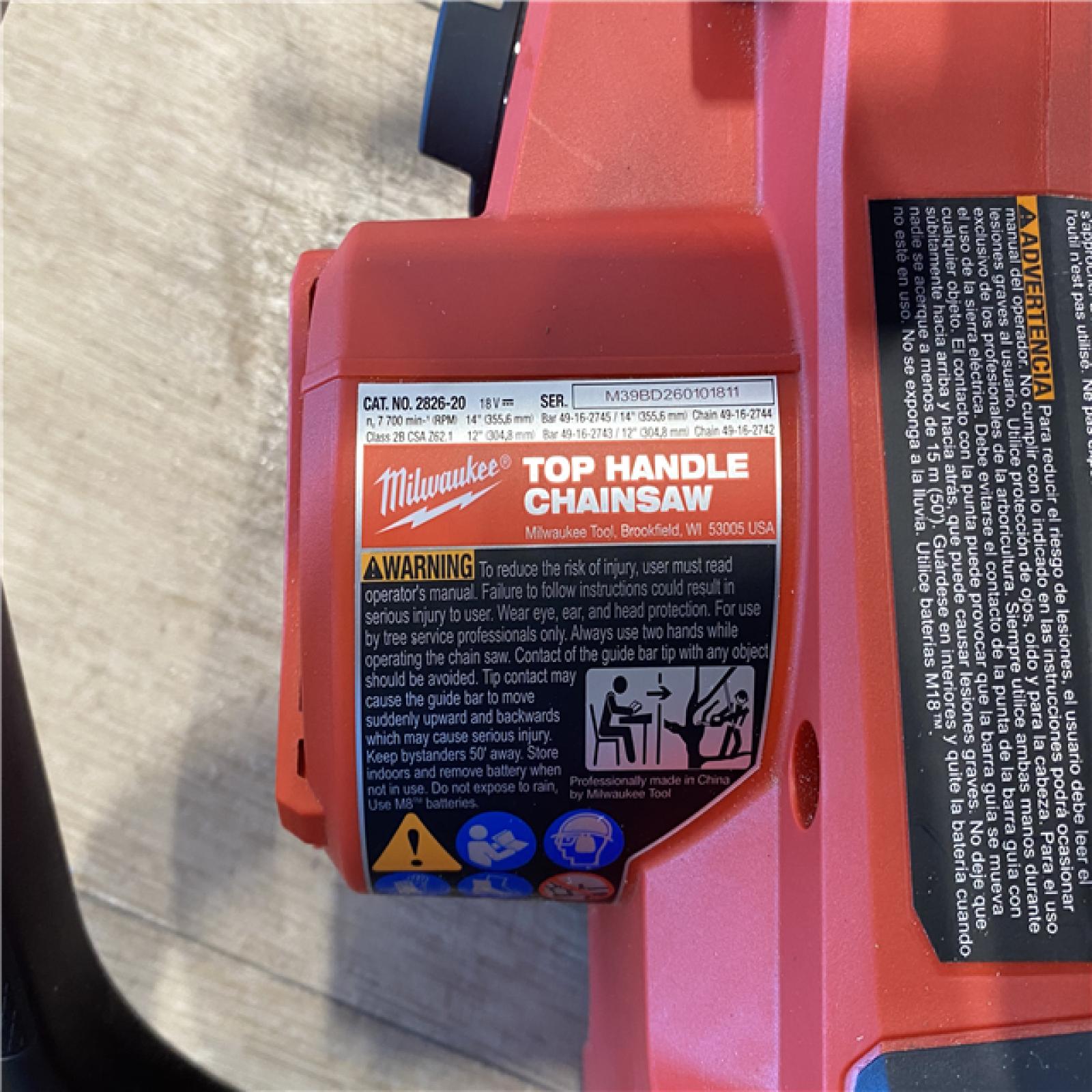 AS-IS Milwaukee FUEL 14 in. 18V Lithium-Ion Brushless Cordless Battery Top Handle Chainsaw (Tool Only)