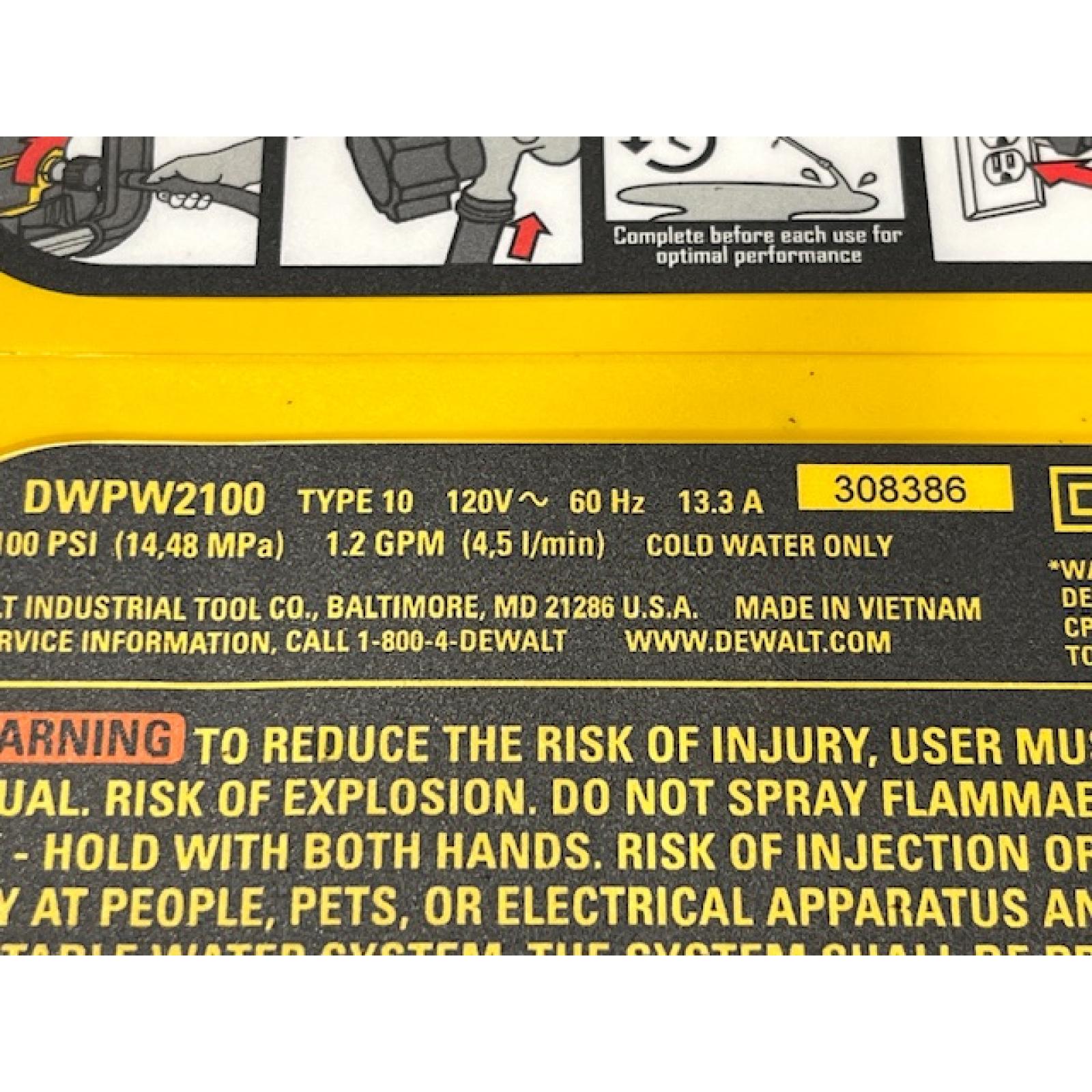 AS-IS DEWALT 2100 PSI 1.2 GPM 13 Amp Cold Water Electric Pressure Washer with Internal Equipment Storage