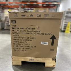 DALLAS LOCATION- HUSKY 96 in. W x 24 in. D 16-Drawer Heavy-Duty Mobile Workbench with Stainless Steel Top in Matte Black
