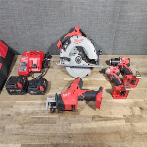 HOUSTON LOCATION - AS-IS MILWAUKEE 4 TOOL COMBO KIT W/ (2) BATTERY & CHARGER