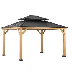 DALLAS LOCATION - Hampton Bay Crownhill 13 ft. x 11 ft. Hardtop Gazebo with Wood Posts