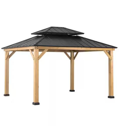 DALLAS LOCATION - Hampton Bay Crownhill 13 ft. x 11 ft. Hardtop Gazebo with Wood Posts