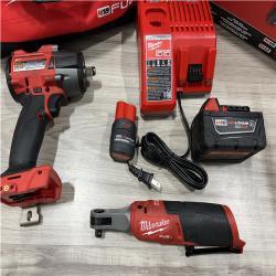 AS-IS Milwaukee FUEL 18V Cordless Mid Torque 1/2 in. Impact Wrench w/ 12 FUEL 3/8 in. Ratchet Combo Kit