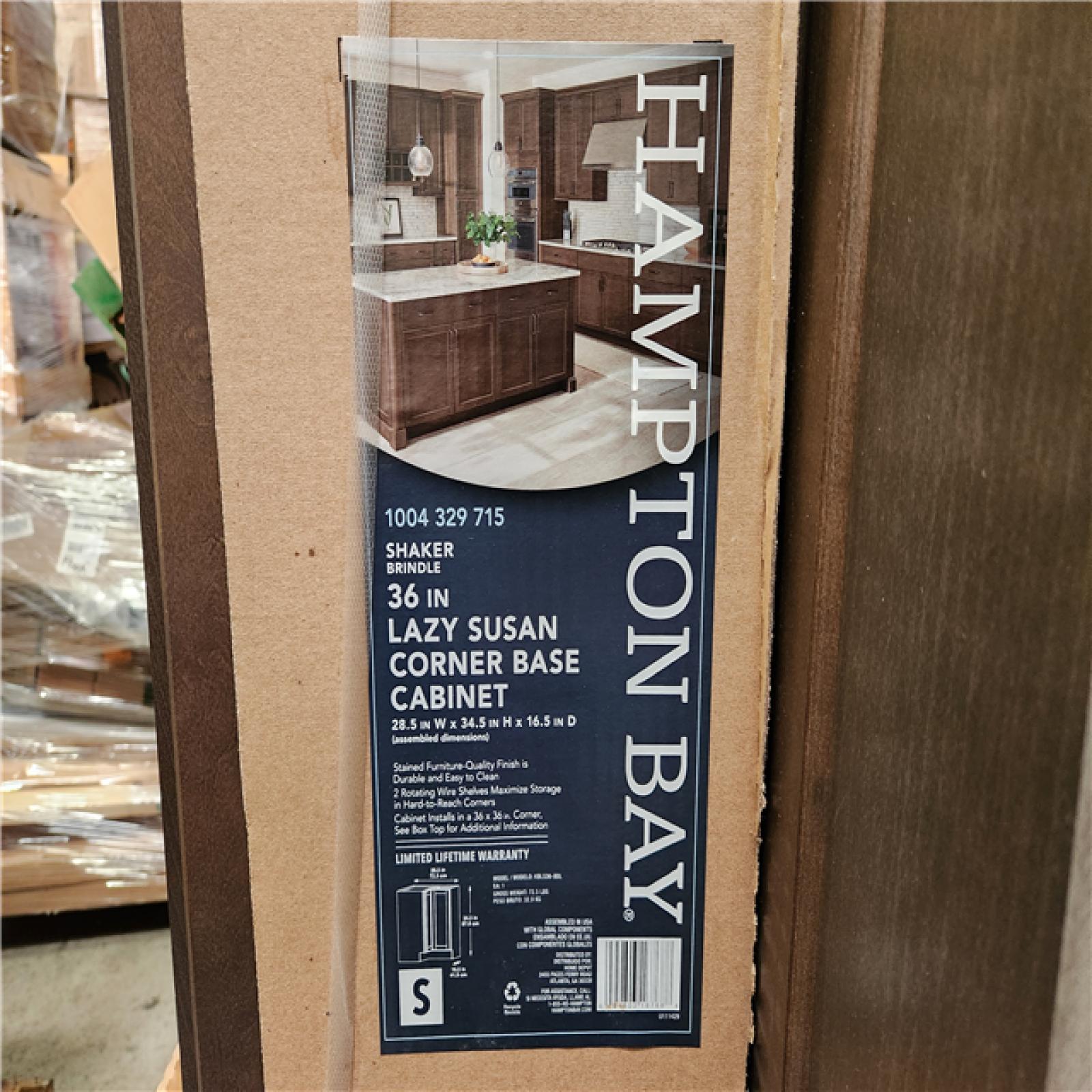 Phoenix Location 4 Hampton Bay Shaker 28.5 in. W x 16.5 in. D x 34.5 in. H Assembled Lazy Susan Corner Base Kitchen Cabinet in Brindle