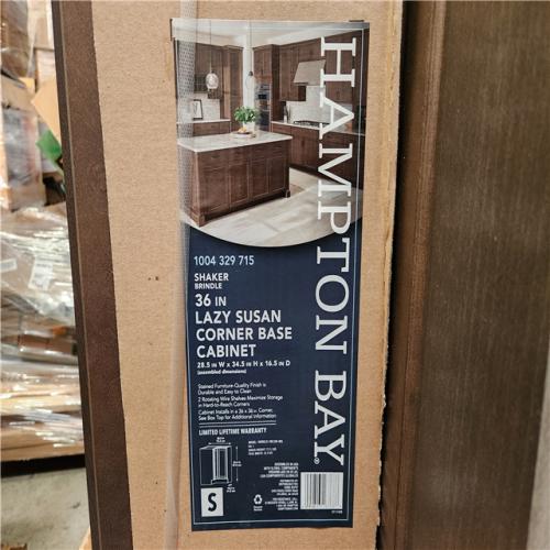 Phoenix Location 4 Hampton Bay Shaker 28.5 in. W x 16.5 in. D x 34.5 in. H Assembled Lazy Susan Corner Base Kitchen Cabinet in Brindle
