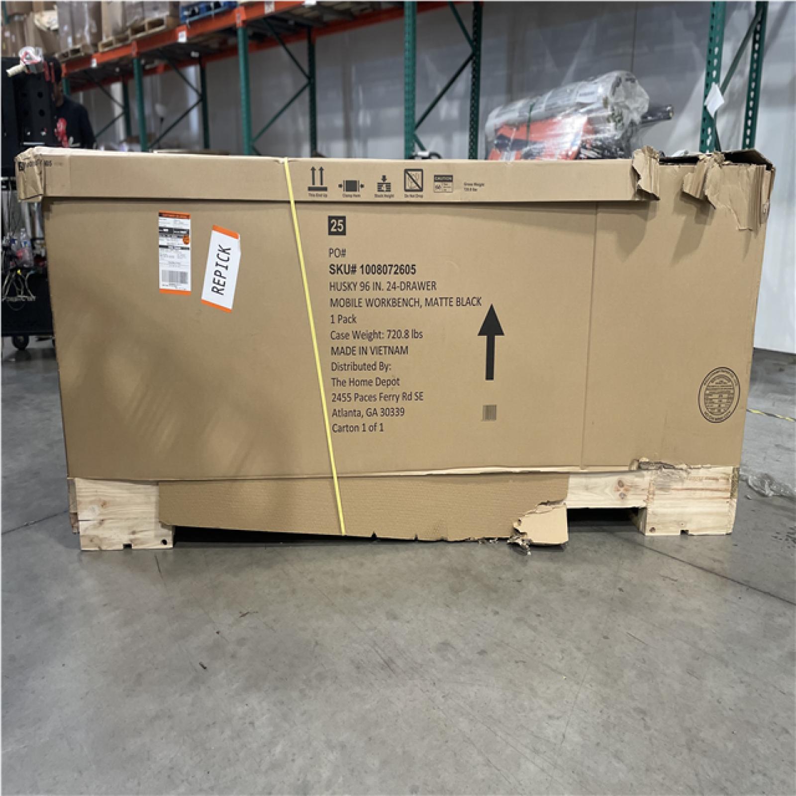 DALLAS LOCATION- AS-IS HUSKY 96 in. W x 24 in. D Matte Black Mobile Workbench Cabinet with Stainless Steel Top