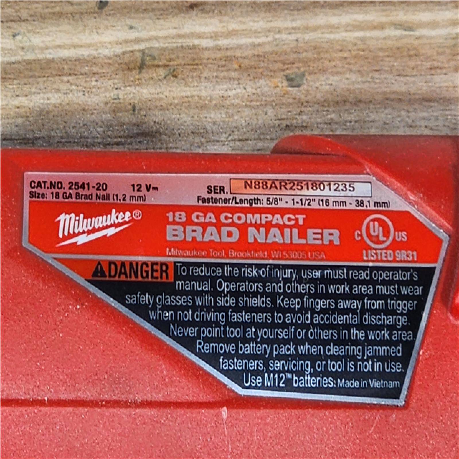 HOUSTON LOCATION - AS-IS Milwaukee  FUEL 12-Volt Lithium-Ion Brushless Cordless 18-Gauge 1-1/2 in. Compact Brad Nailer (Tool Only)