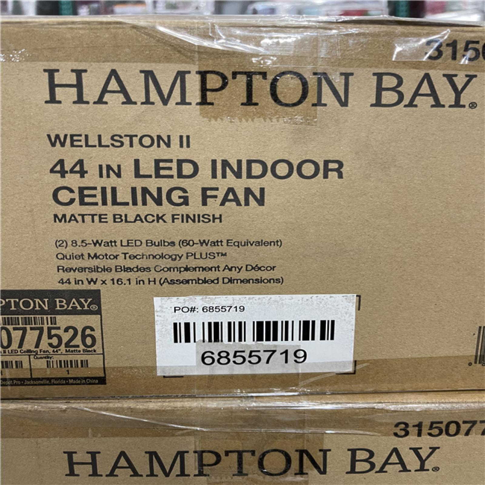 DALLAS LOCATION- Hampton Bay 37849 Wellston II 44 in. LED Matte Black Ceiling Fan with Light Kit (48 UNITS)