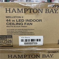 DALLAS LOCATION- Hampton Bay 37849 Wellston II 44 in. LED Matte Black Ceiling Fan with Light Kit (48 UNITS)