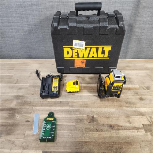 HOUSTON LOCATION - AS-IS DEWALT 12V MAX Lithium-Ion 100 Ft. Green Self-Leveling 3-Beam 360 Degree Laser Level with 2.0Ah Battery, Charger and Case
