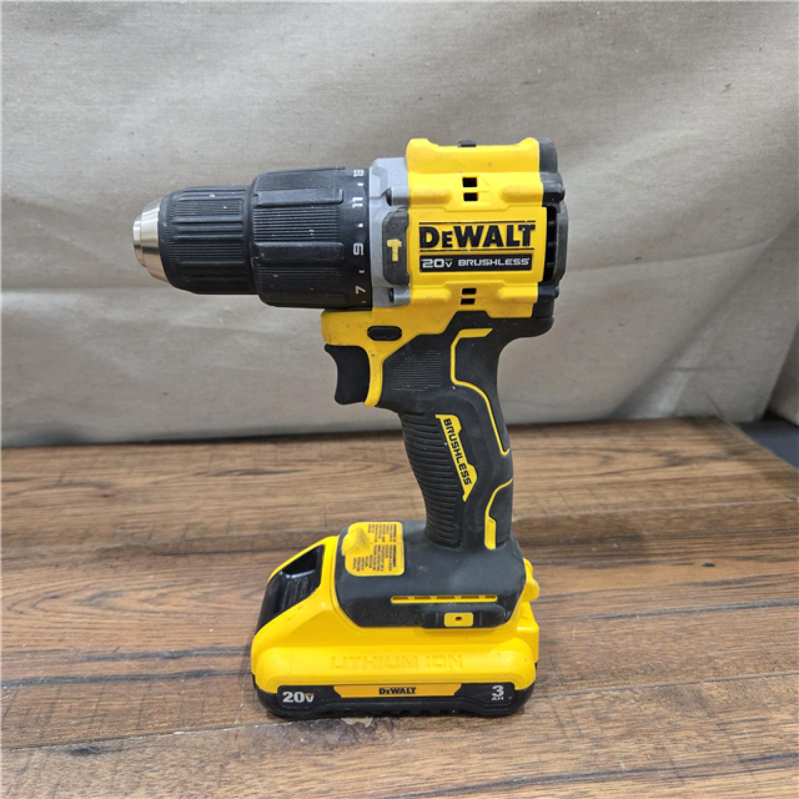 AS-IS DEWALT ATOMIC 20-Volt Lithium-Ion Cordless 1/2 in. Compact Hammer Drill with 3.0Ah Battery, Charger and Bag