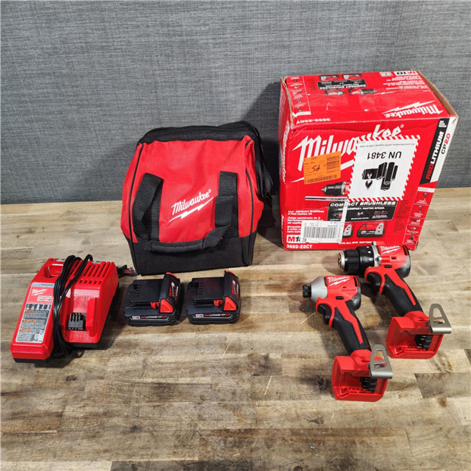 HOUSTON LOCATION - AS-IS M18 18V Lithium-Ion Brushless Cordless Compact Drill/Impact Combo Kit (2-Tool) W/(2) 2.0 Ah Batteries, Charger & Bag