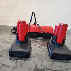 AS-IS- Milwaukee M12 12V Lithium-Ion XC High Output 5.0 Ah Battery Pack (2-Pack) Starter Kit with Charger