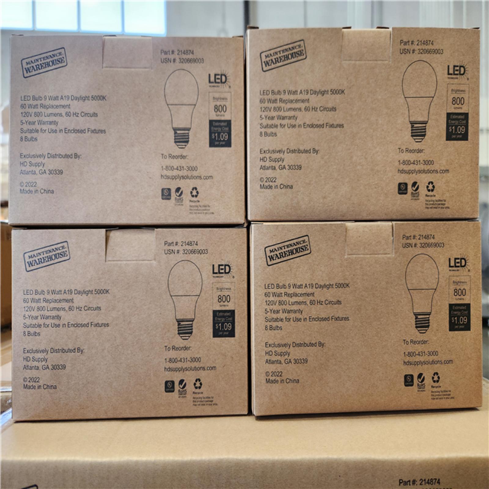 Phoenix Location NEW LED Bulb A19 5000K, 60 Watt Replacement 120V 840 Lumens 8 Bulbs/Pack (79 Packs)