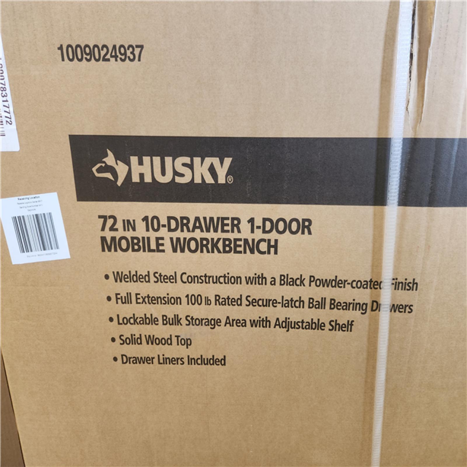 Phoenix LIKE NEW Husky Standard Duty 72 in. W x 20 in. D 10-Drawer Gloss Black Mobile Workbench Cabinet with Solid Wood Top