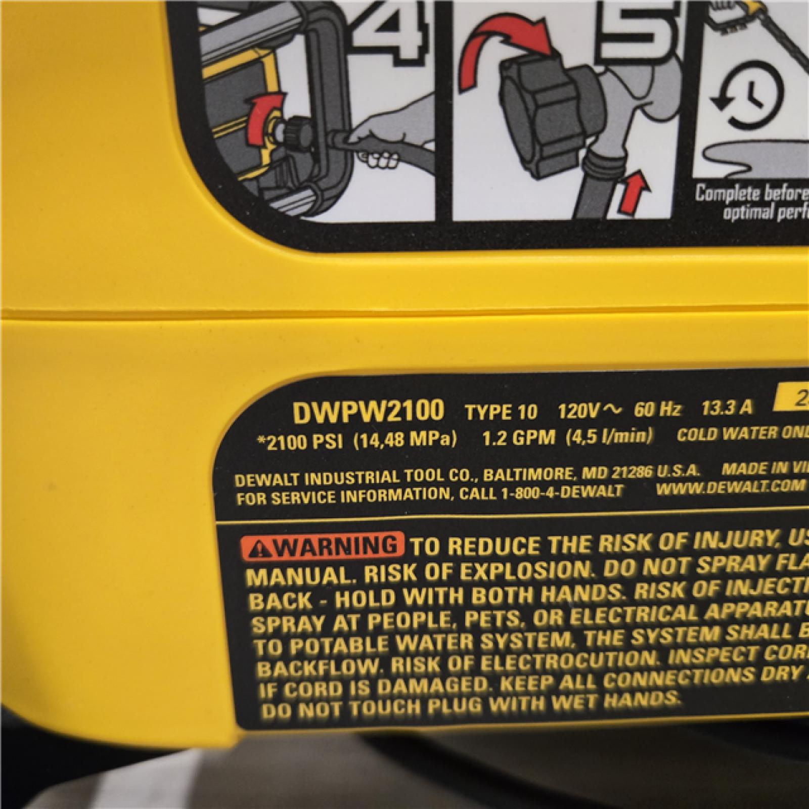 AS-IS DEWALT Electric Pressure Washer  2100 PSI Jobsite Power Washer DWPW2100