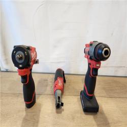 AS-IS- M12 FUEL 12V Lithium-Ion Cordless Drill Driver  Impact Wrench  and Ratchet Combo Kit (3-Tool) W/Batteries  Charger & Bag