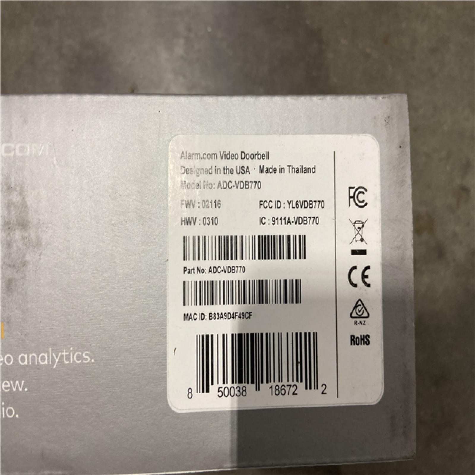 NEW! - Alarm.com ADC-VDB770-TH-C Video Doorbell Camera