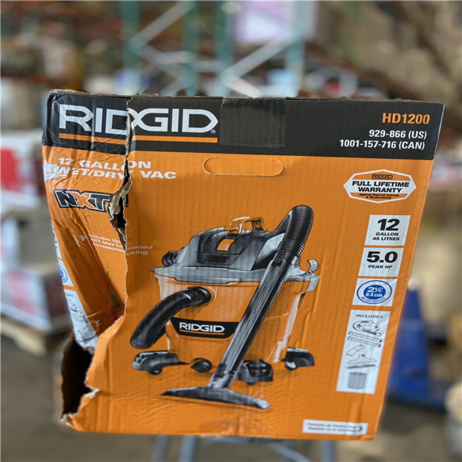 LIKE NEW! -RIDGID 12 Gal. 5.0 Peak HP NXT Shop Vacuum Wet Dry Vac with General Debris Filter