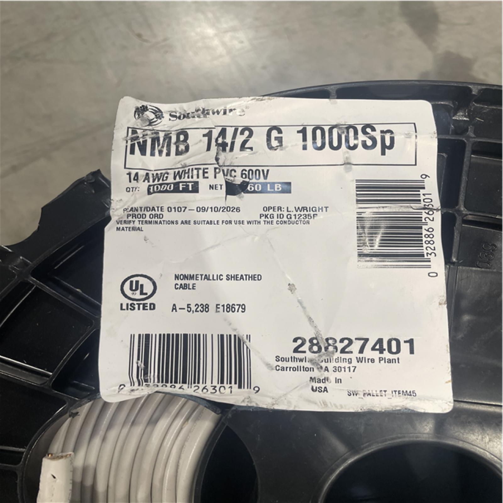 DALLAS LOCATION- AS-IS SOUTHWIRE 1 000 ft. 14/2 Solid Romex SIMpull CU NM-B W/G Wire