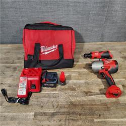 HOUSTON LOCATION - AS-IS Milwaukee M12/M18 12/18V Lithium-Ion Cordless 3/8 in. Ratchet and 1/2 in. High Torque Impact Wrench with Friction Ring Combo Kit