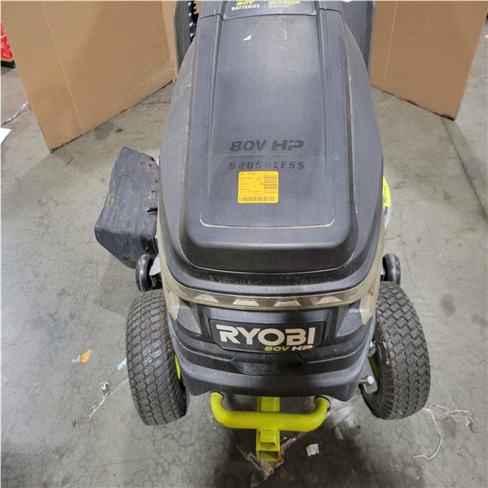 CALIFORNIA AS-IS RYOBI BRUSHLESS 80V 42 SIT DOWN RIDING LAWN MOWER