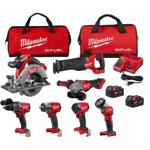 NEW! - Milwaukee M18 FUEL 18V Lithium-Ion Brushless Cordless Combo Kit with Two 5.0 Ah Batteries  1 Charger  2 Tool Bags (7-Tool)