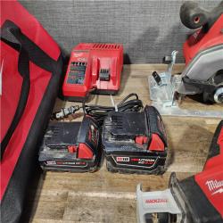 HOUSTON LOCATION - AS-IS Milwaukee M18 18-Volt Lithium-Ion Cordless Combo Tool Kit (5-Tool) with (1) 3.0Ah and (1) 1.5Ah Battery  (1) Charger  (1) Tool Bag