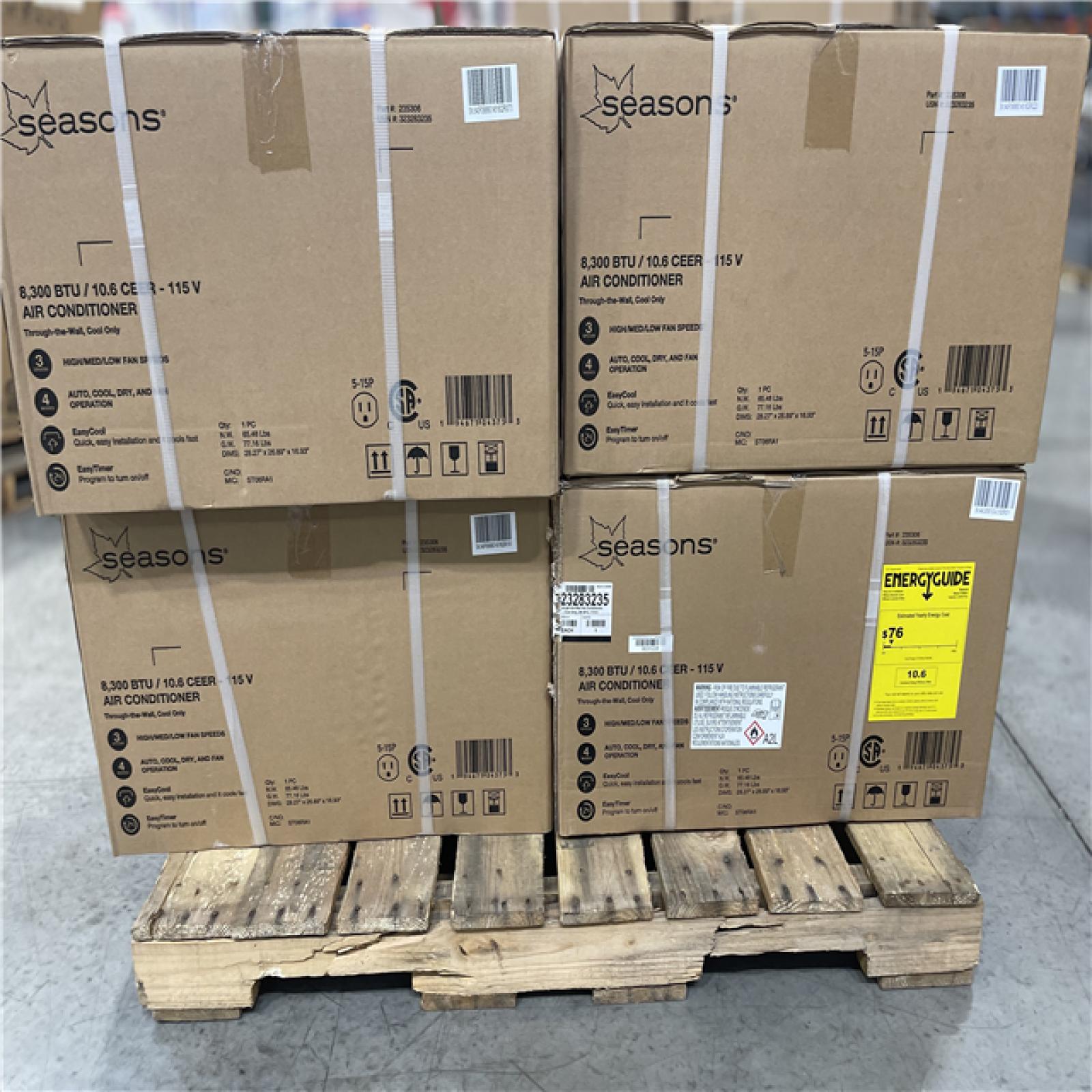 DALLAS LOCATION- SEASONS 8300 BTU 115V AIR CONDITIONING UNIT PALLET (4 UNITS)