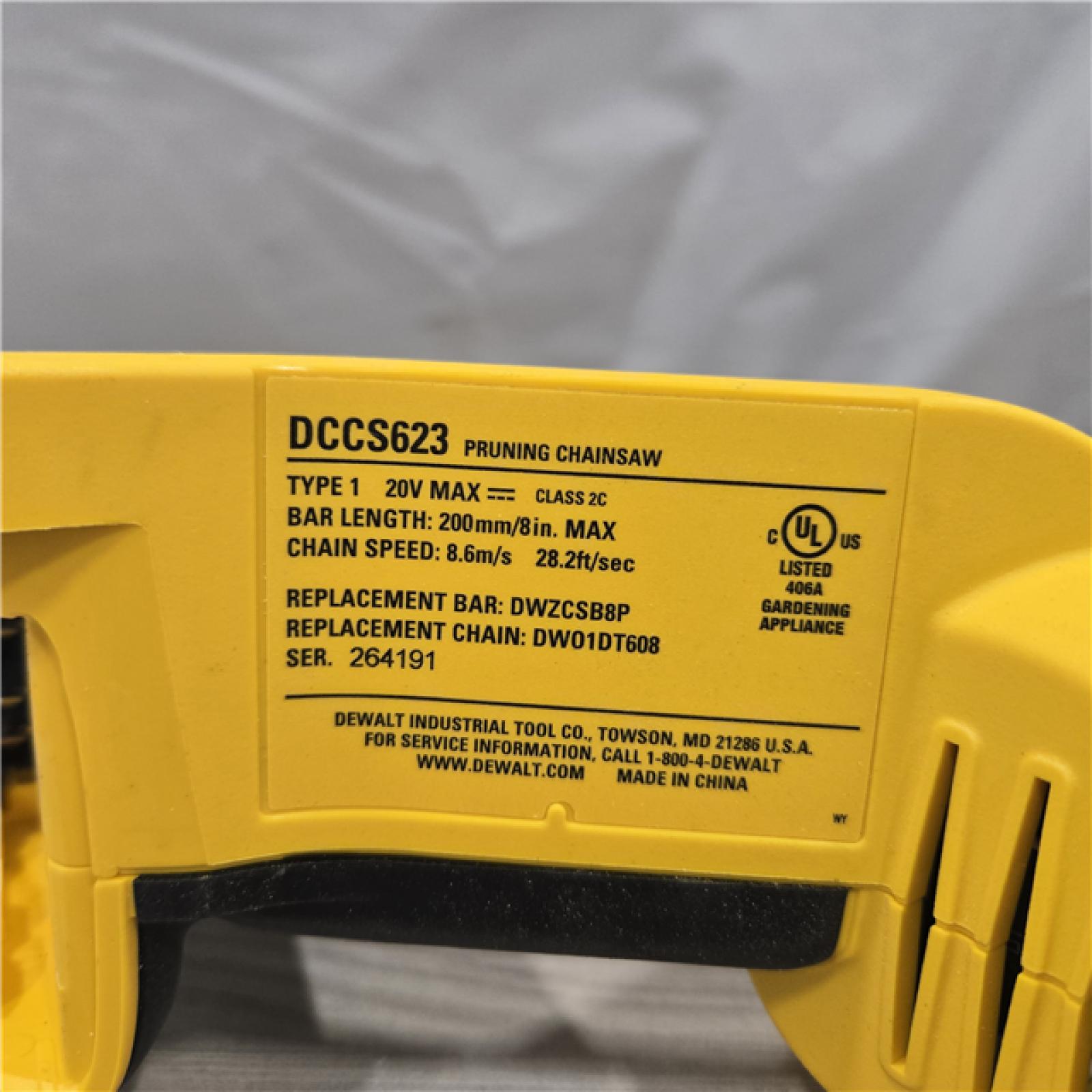 AS-IS DeWalt 20V MAX 8 in. Cordless Battery Powered Pruning Chainsaw (Tool Only)