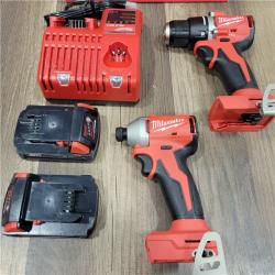 AS-IS Milwaukee M18 18V Lithium-Ion Brushless Cordless Compact Drill/Impact Combo Kit (2-Tool) W/(2) 2.0 Ah Batteries, Charger & Bag