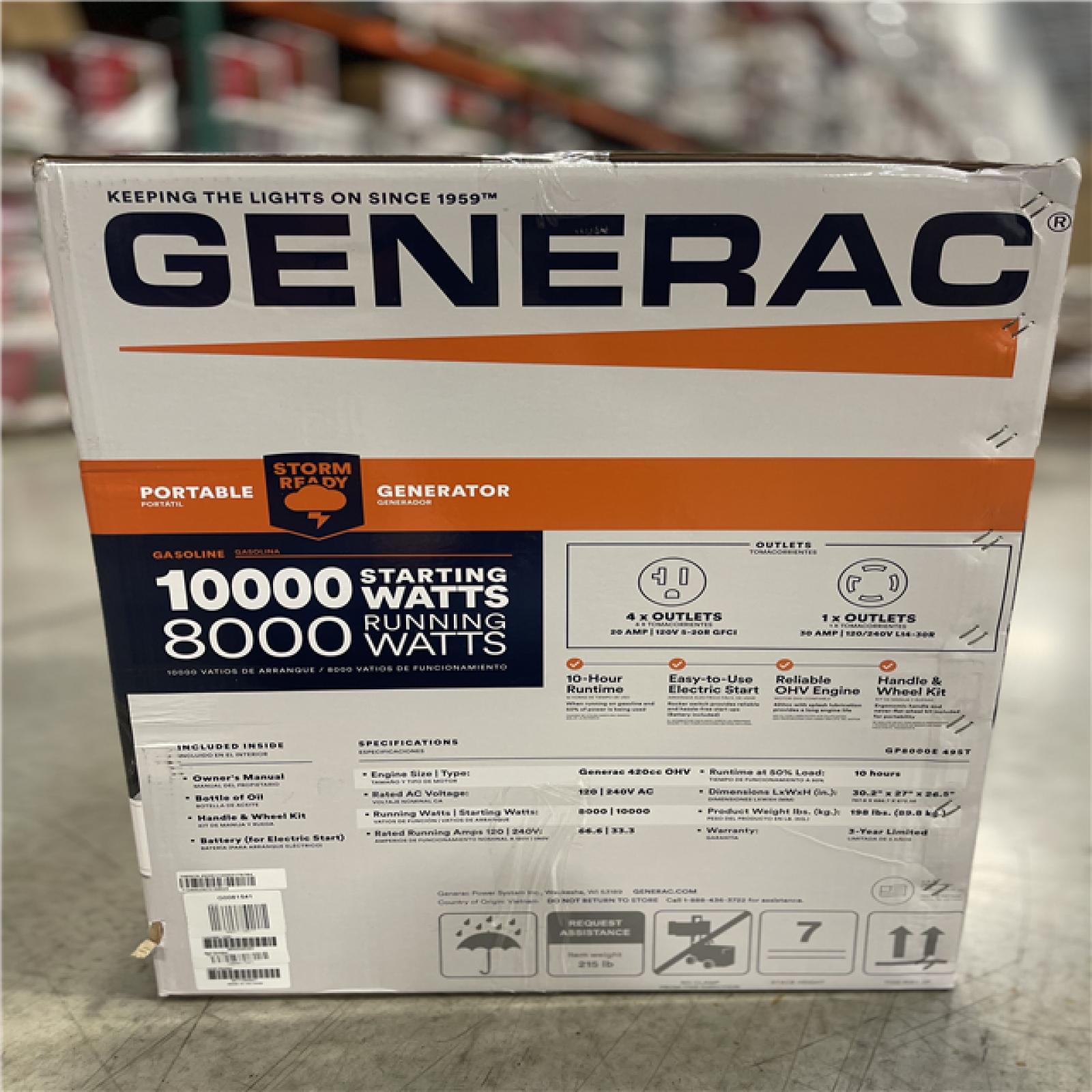 DALLAS LOCATION- GENERAC 10000 / 8000-Watt Portable Generator