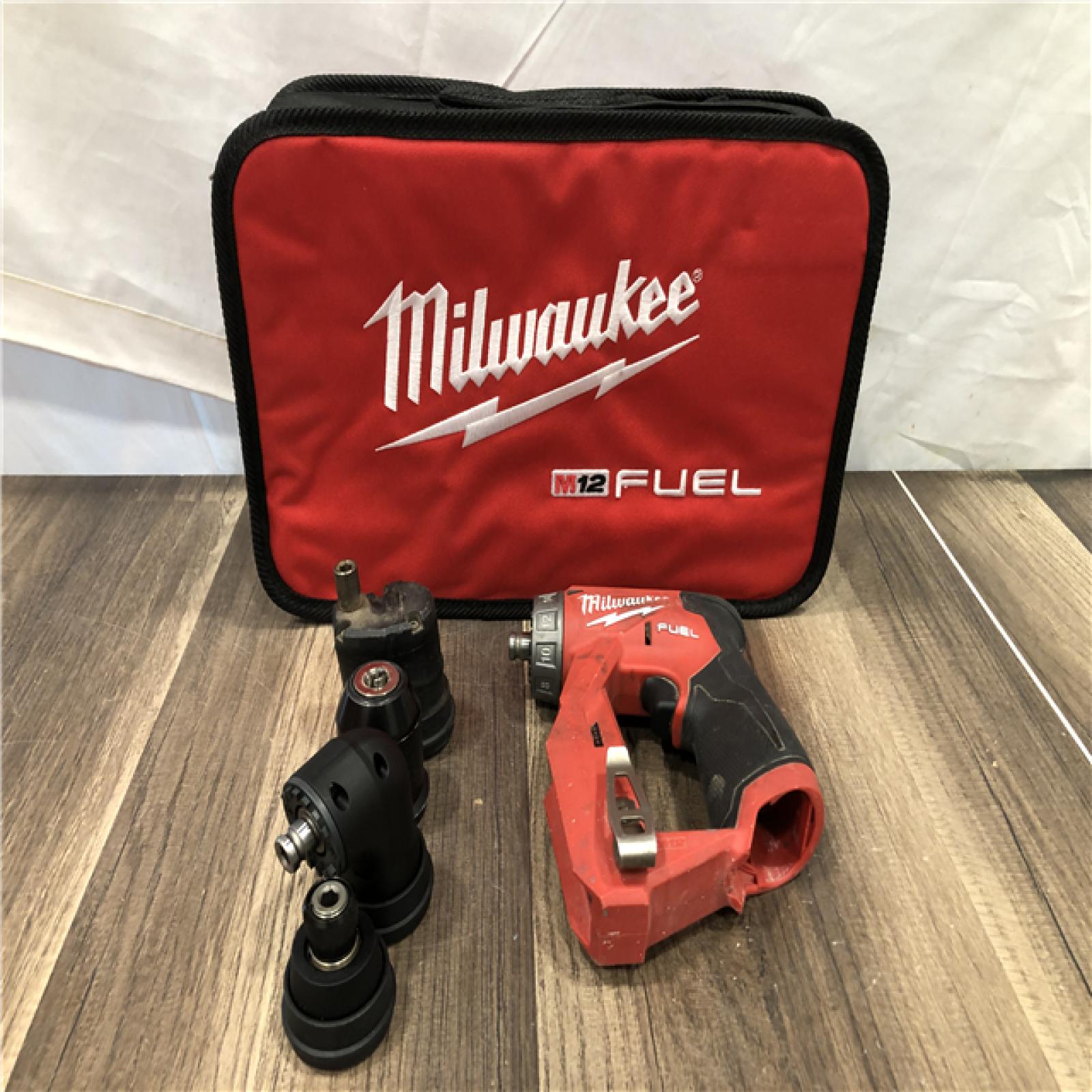 AS-IS Milwaukee FUEL 12V Lithium-Ion Brushless Cordless 4-in-1 Installation 3/8 in. Drill Driver with 4 Tool Head (Tool-Only)
