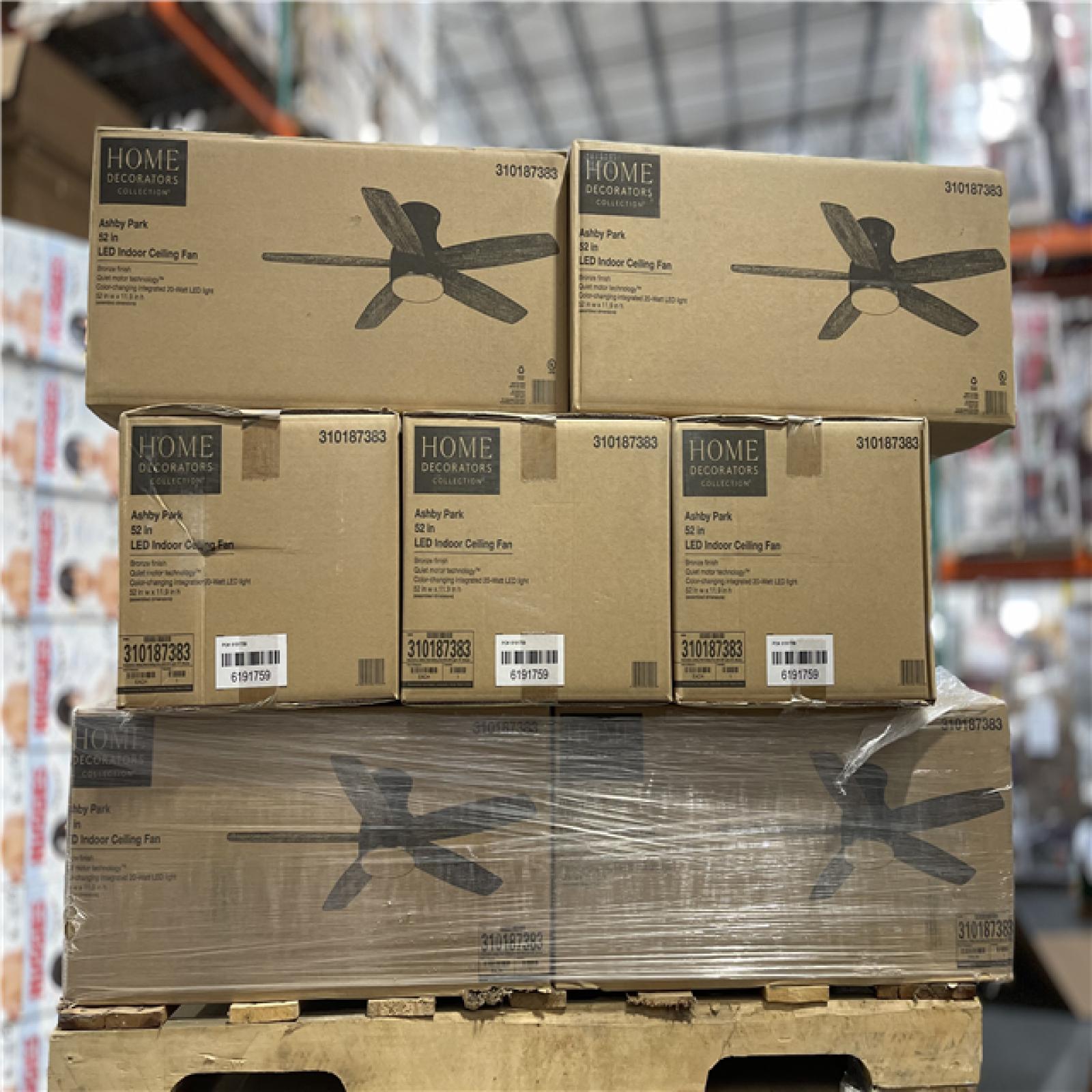 DALLAS LOCATION- NEW!- HOME DECORATORS COLLECTION ASHBY PARK 52 IN. LED CEILING FAN PALLET (15 UNITS)