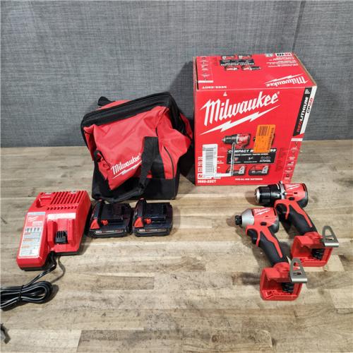 HOUSTON LOCATION - AS-IS Milwaukee M18 18V Lithium-Ion Brushless Cordless Compact Drill/Impact Combo Kit (2-Tool) W/(2) 2.0 Ah Batteries  Charger & Bag