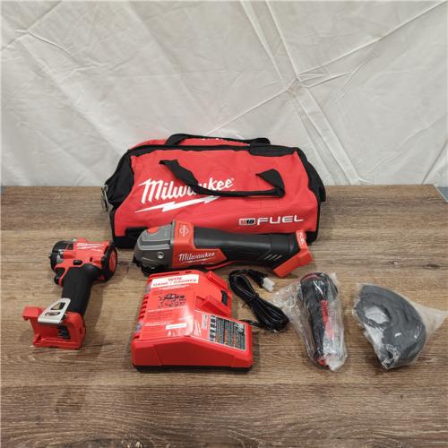 AS-IS Milwaukee M18 FUEL 18V Lithium-Ion Brushless Cordless Grinder & 3/8 in. Impact Wrench Combo Kit (2-Tool) W/ Two 5Ah Batteries