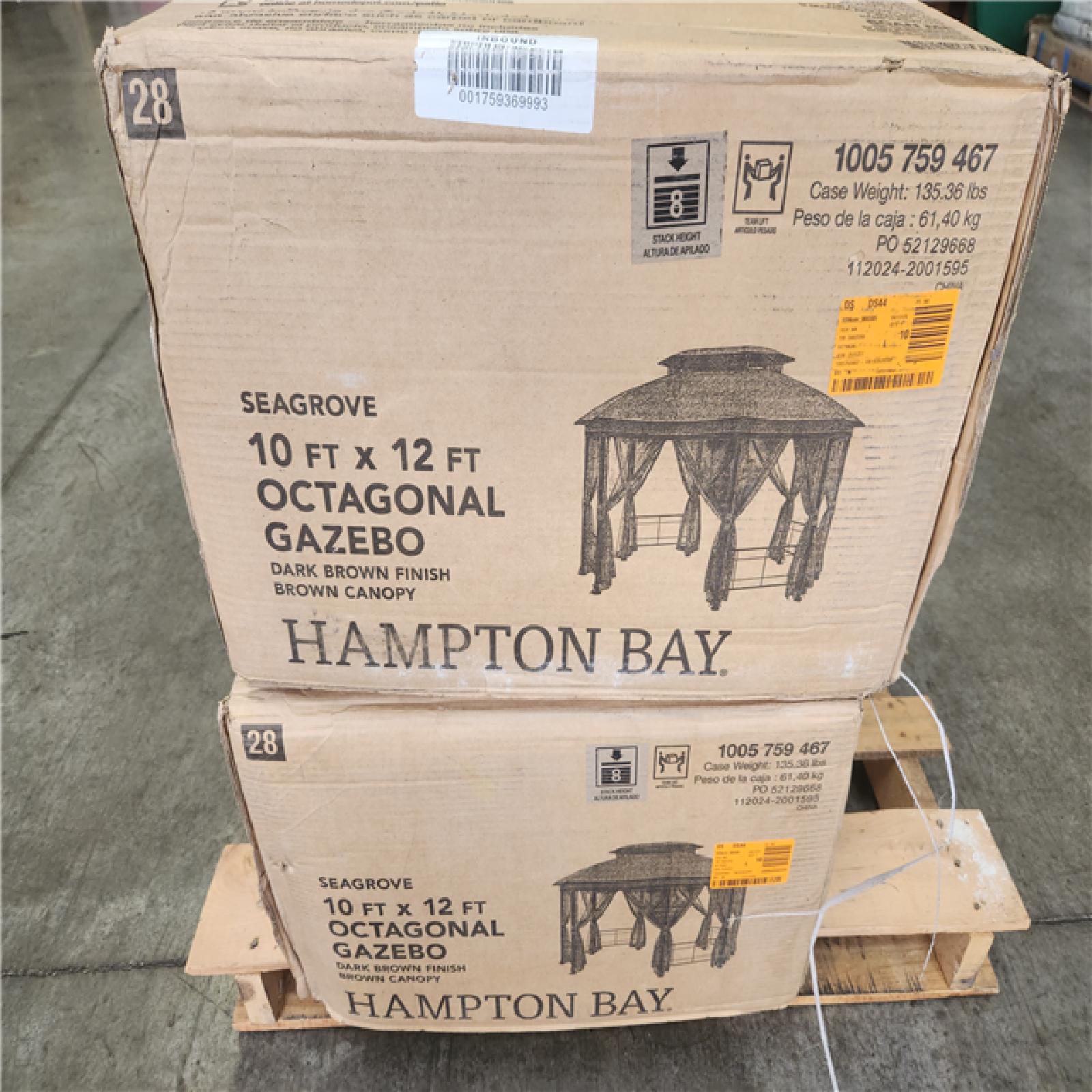 Phoenix NEW 2 Hampton Bay Seagrove 12 ft. x 10 ft. Octagonal Steel Frame Gazebo with Tan Canopy (SEALED)