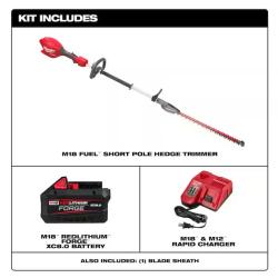NEW! -  Milwaukee M18 Fuel 18-Volt 20 in. Brushless Cordless Battery Powered Short Pole Hedge Trimmer 8.0 Ah Forge Battery Rapid Charger