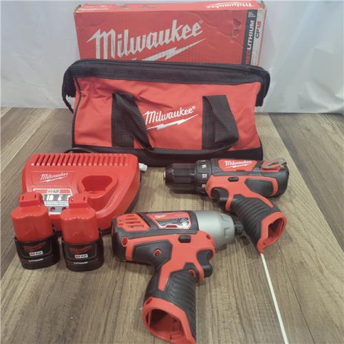 AS-IS  Milwaukee M12 12V Lithium-Ion Cordless Drill Driver/Impact Driver Combo Kit with Two 1.5Ah Batteries, Charger and Bag (2-Tool)