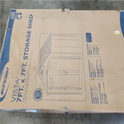 Phoenix AS-IS Suncast Vista 7 ft. W x 7 ft. D Plastic Resin Storage Shed with Floor (50 sq. ft.) in Colonnade (Beige)