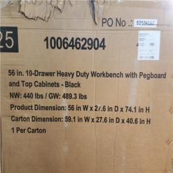 Phoenix NEW Husky 56 in. W x 27.6 in. D 10-Drawer Matte Black Heavy-Duty Mobile Workbench with Pegboard and Top Cabinets