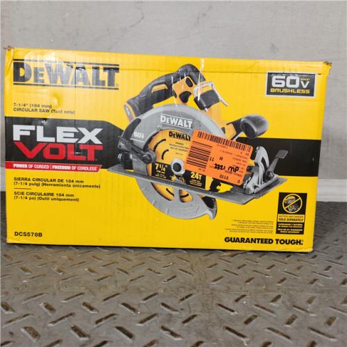 Houston location- AS-IS DEWALT FLEXVOLT 60V MAX Brushless 7-1/4 in. Cordless Circular Saw with Brake (TOOL-ONLY)