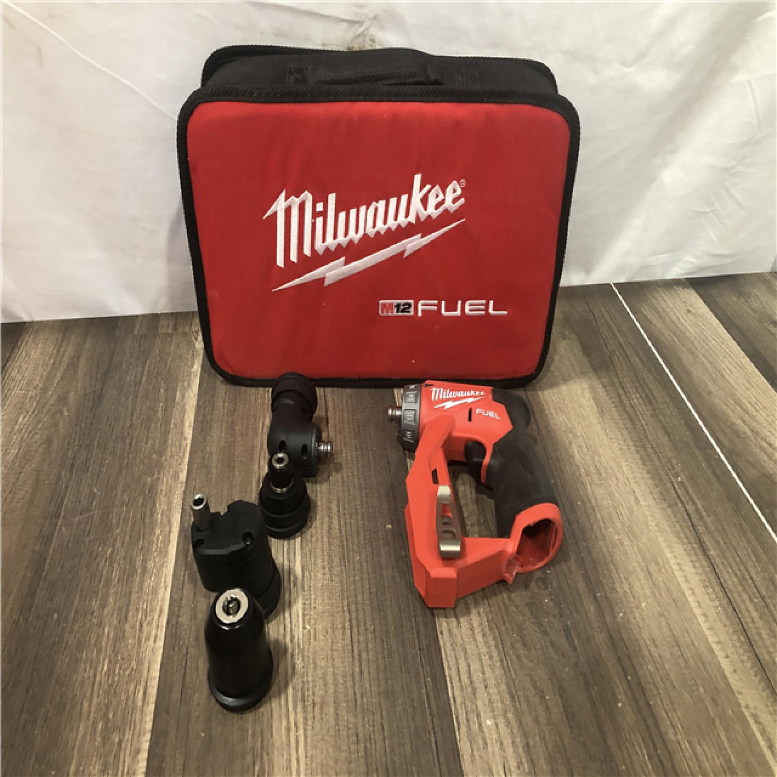 AS-IS Milwaukee  FUEL 12V Lithium-Ion Brushless Cordless 4-in-1 Installation 3/8 in. Drill Driver with 4 Tool Head (Tool-Only)